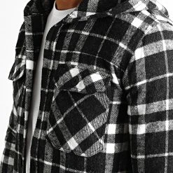 Le moins cher 👏 Surchemise A Carreaux Avec Capuche 2393 Noir Blanc de LBO ❤️ -France LBO Soldes Boutique lbo 317114 FAB SHALBO 2393 20220805T151543 02