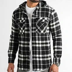 Le moins cher 👏 Surchemise A Carreaux Avec Capuche 2393 Noir Blanc de LBO ❤️ -France LBO Soldes Boutique lbo 317114 FAB SHALBO 2393 20220805T151545 03