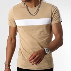 Nouveau 🥰 Tee 👍 Shirt Bicolore 2463 Beige de LBO ❤️