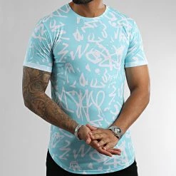 Vente flash 💯 Tee Shirt Oversize Imprimé Avec Revers 2474 Graffiti Bleu Pastel de LBO 😀