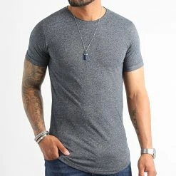 Coupon 👍 Tee Shirt Oversize Avec Revers 2482 Bleu Marine Chiné de LBO 🎉