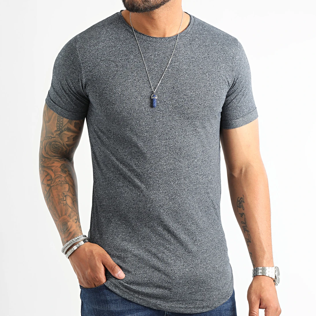 Coupon 👍 Tee Shirt Oversize Avec Revers 2482 Bleu Marine Chiné de LBO 🎉 3 Coupon 👍 Tee Shirt Oversize Avec Revers 2482 Bleu Marine Chiné de LBO 🎉