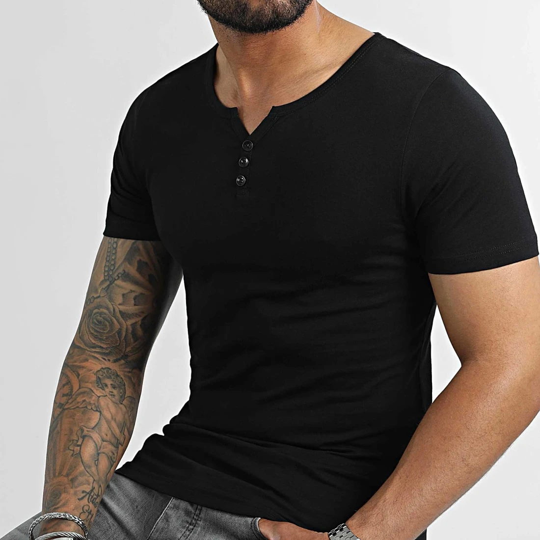 Vente flash 🥰 Tee Shirt Avec Boutons 2403 Noir de LBO 🤩 4 Vente flash 🥰 Tee Shirt Avec Boutons 2403 Noir de LBO 🤩 – Image 2