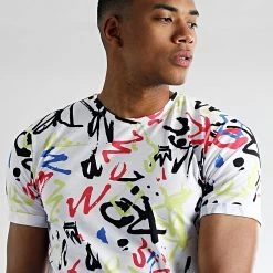 Remise ⭐ Tee 🔥 Shirt Oversize Imprimé Avec Revers 2429 Graffiti Blanc de LBO ✔️ -France LBO Soldes Boutique lbo 318105 SHALBO 2429 20220708T154948 02