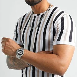 Offres 😍 Tee Shirt Oversize A Rayures 2495 Noir Blanc Beige de LBO 👍 -France LBO Soldes Boutique lbo 319506 SHALBO 2495 20220708T153554 02