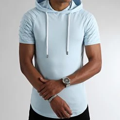 Le moins cher 😍 Tee Shirt Capuche Oversize 2502 Bleu Ciel de LBO 💯