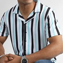 Top 10 💯 Chemise Manches Courtes A Rayures 2511 Noir Blanc Bleu Pastel de LBO 🎁 -France LBO Soldes Boutique lbo 319977 SHALBO 2511 20220812T145408 01