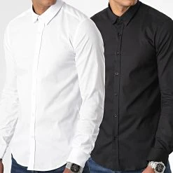 Top 10 ✨ Lot de 2 Chemises Manches Longues Slim Fit 2514 Blanc Et Noir de LBO 💯