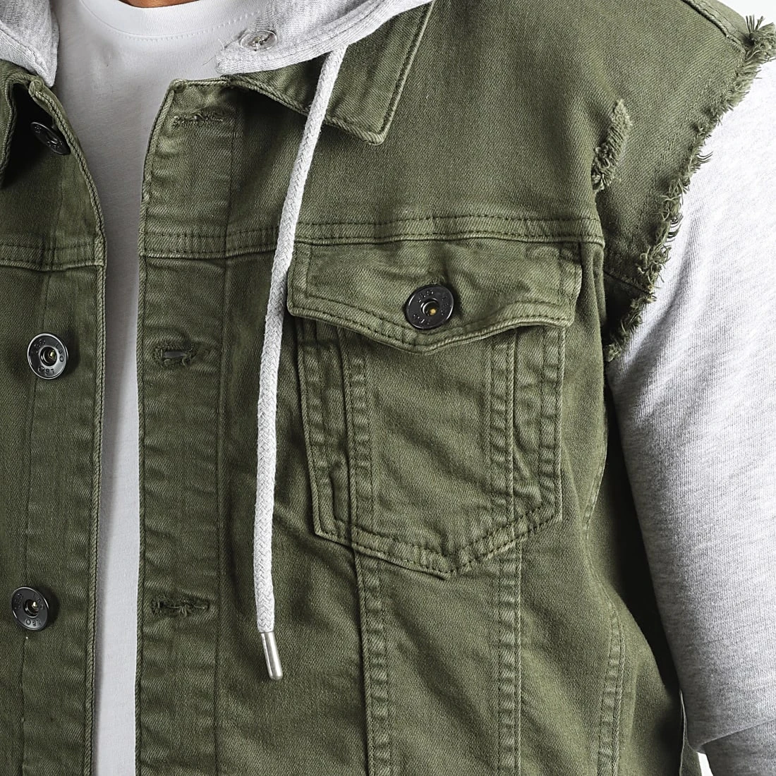 Tout neuf ❤️ Veste Jean A Capuche 2552 Vert Kaki Denim Gris de LBO 😉 4 Tout neuf ❤️ Veste Jean A Capuche 2552 Vert Kaki Denim Gris de LBO 😉 – Image 2