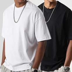 Bon marché 😉 Lot de 2 Tee Shirts Oversize Large 2567 Noir Blanc de LBO 🔔