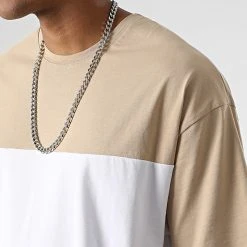Offres ✨ Tee Shirt Oversize Large Bicolore 2593 Beige Blanc de LBO ❤️ -France LBO Soldes Boutique lbo 324198 SHALBO 2593 20220805T160722 02