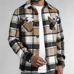 Vente flash 🎁 Surchemise A Carreaux TM2201 Beige Blanc Noir de LBO ⌛ -France LBO Soldes Boutique lbo 326659 LBO TM2201 20221005T091719 03