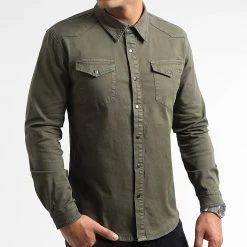 Le moins cher 😉 Chemise Jean Manches Longues 0063 Vert Kaki de LBO 🔥