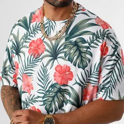 Top 10 😍 Tee Shirt Oversize Large Imprimé 2684 Tropical Blanc Vert de LBO 👏 -France LBO Soldes Boutique lbo 329093 SHALBO 2684 20220906T150557 02