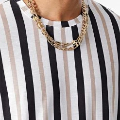 Coupon 🥰 Tee Shirt Oversize Large A Rayures 2685 Noir Blanc Beige de LBO 🎁 -France LBO Soldes Boutique lbo 329094 SHALBO 2685 20220906T150615 02