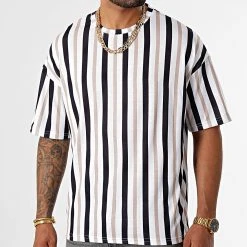 Coupon 🥰 Tee Shirt Oversize Large A Rayures 2685 Noir Blanc Beige de LBO 🎁 -France LBO Soldes Boutique lbo 329094 SHALBO 2685 20220906T150617 03