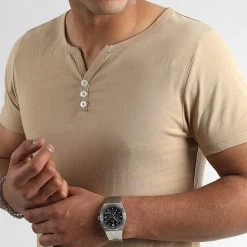 Remise ❤️ Tee Shirt Avec Boutons 2686 Beige de LBO ❤️