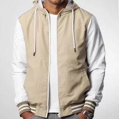 Bon marché ⭐ Veste Zippée Capuche Bicolore 0186 Beige Blanc de LBO 🤩