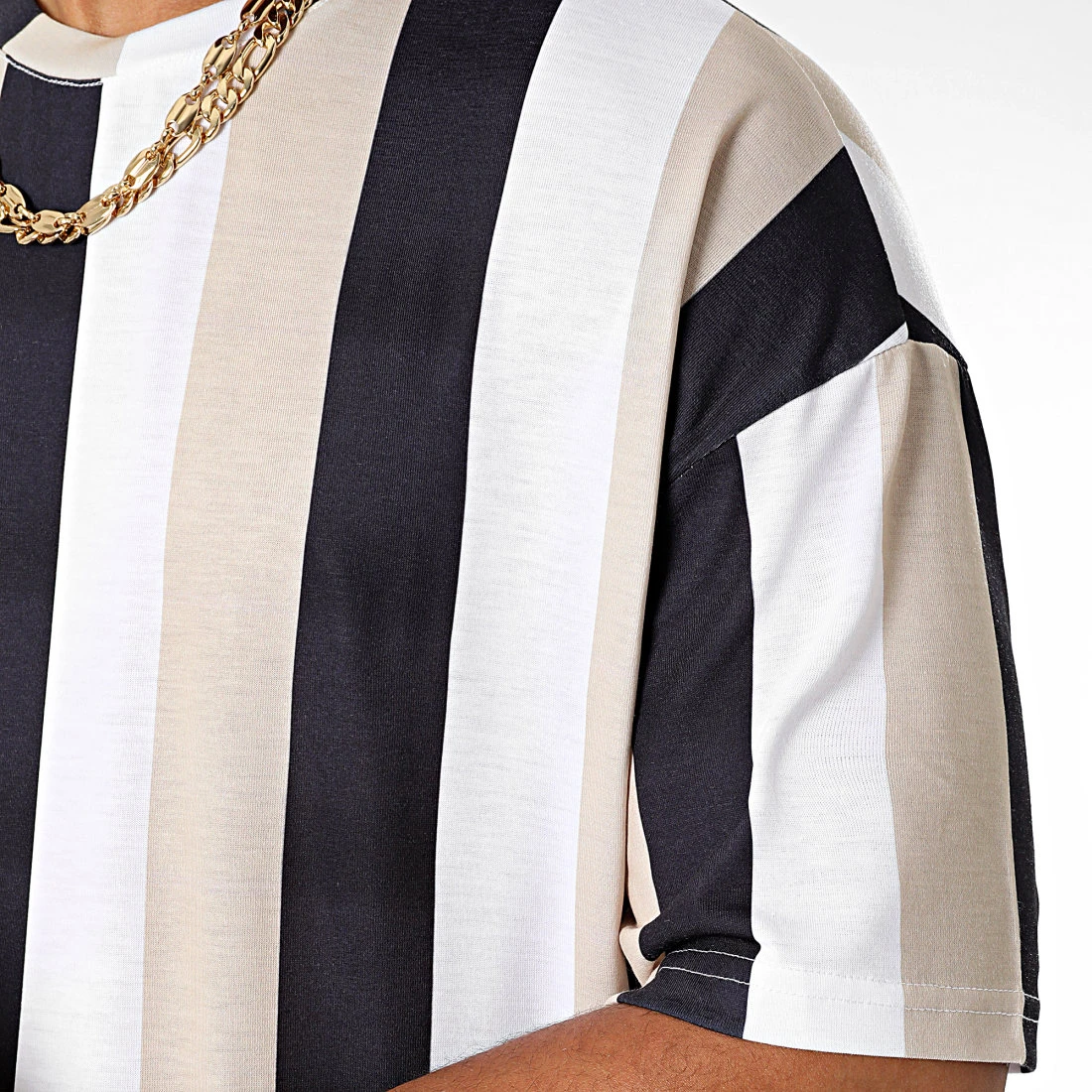 Sortie ✔️ Tee Shirt Oversize Large A Rayures 2691 Noir Blanc Beige de LBO 😀 4 Sortie ✔️ Tee Shirt Oversize Large A Rayures 2691 Noir Blanc Beige de LBO 😀 – Image 2