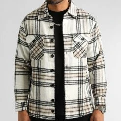 Coupon 😀 Surchemise A Carreaux 2704 Beige Noir de LBO ✨ -France LBO Soldes Boutique lbo 330623 SHALBO 2704 20220913T155409 03