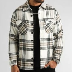 Coupon 😀 Surchemise A Carreaux 2704 Beige Noir de LBO ✨