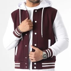Coupon ✨ Veste Teddy A Capuche 2556 Bordeaux Blanc de LBO ✔️