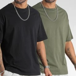 Tout neuf 🛒 Lot de 2 Tee Shirts Oversize Large 2734 Vert Kaki Noir de LBO 🔥