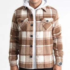 Sortie 😀 Surchemise A Carreaux 0134 Camel Blanc de LBO 🥰