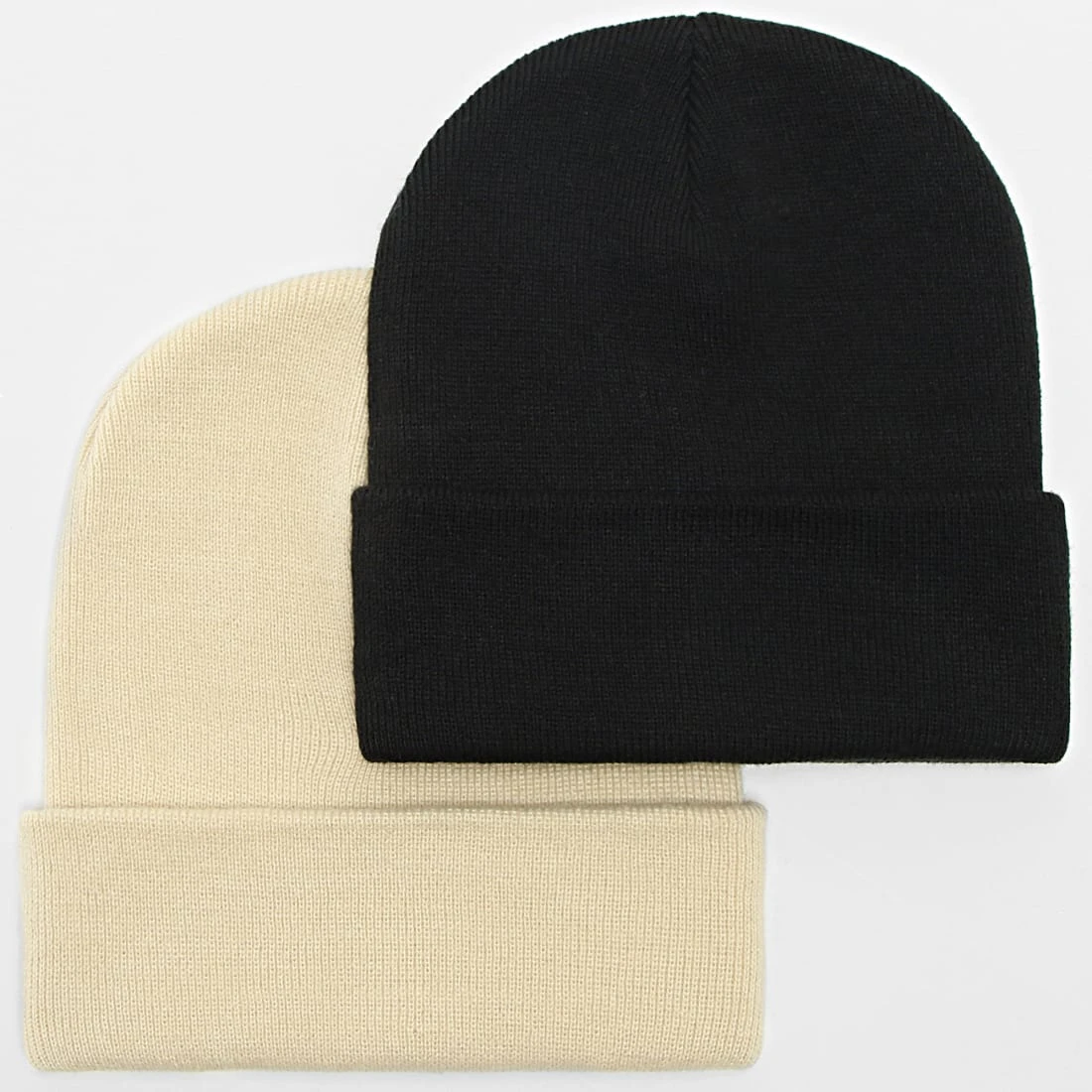 Budget 😀 Lot de 2 Bonnets Mailles Fines Avec Revers Noir Beige de LBO ⭐ 3 Budget 😀 Lot de 2 Bonnets Mailles Fines Avec Revers Noir Beige de LBO ⭐