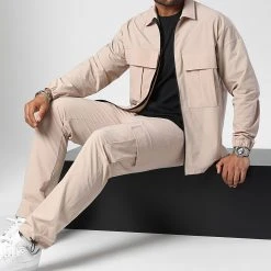 Grosses soldes ✔️ Ensemble Veste Zippée Et Pantalon Cargo 10701336 Beige de LBO ⌛