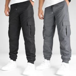 Vente flash 👏 Lot De 2 Pantalons Cargo 10701336 Gris Anthracite Noir de LBO 🎁